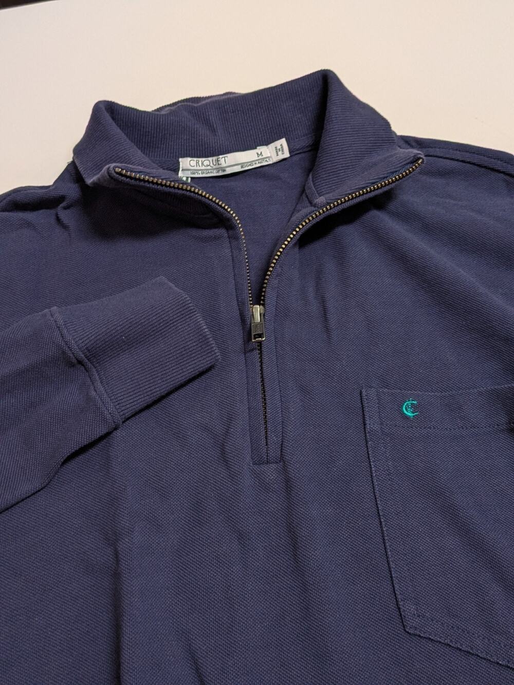 Criquet Sweater MEDIUM Navy Blue 1/4 Quarter Zip Organic Cotton Pullover Shirt